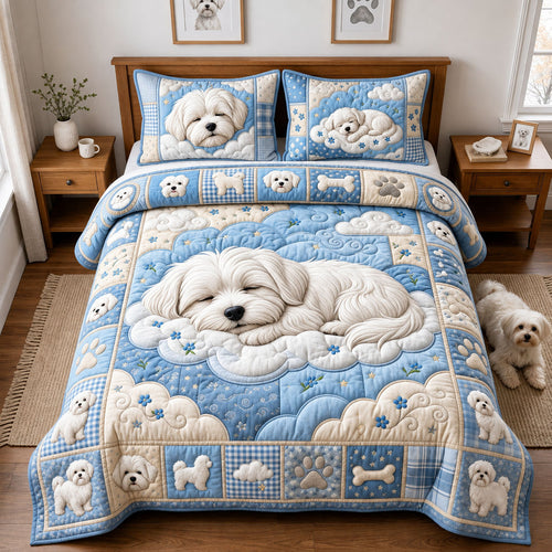 Sleeping Maltese 3-Piece Quilted Bedding Set GFTOPND2367