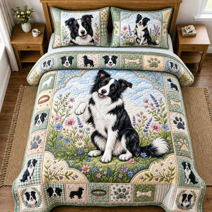 Floral Border Collie 3-Piece Quilted Bedding Set GFTOPND2368