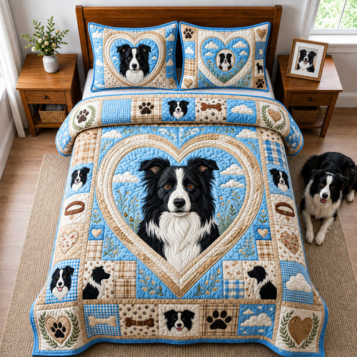 Heart Border Collie 3-Piece Quilted Bedding Set GFTOPND2374