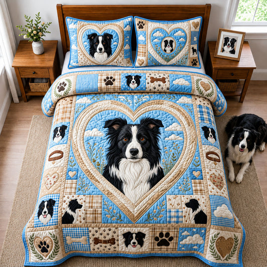 Heart Border Collie 3-Piece Quilted Bedding Set GFTOPND2374