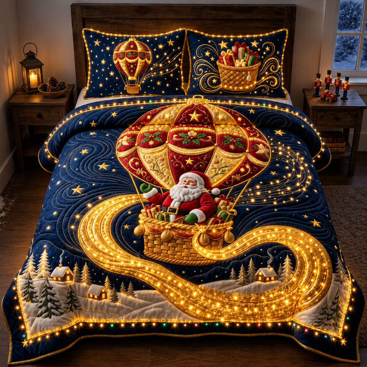 Festive Santa Balloon 3-Piece Quilted Bedding Set GFTOPND2381