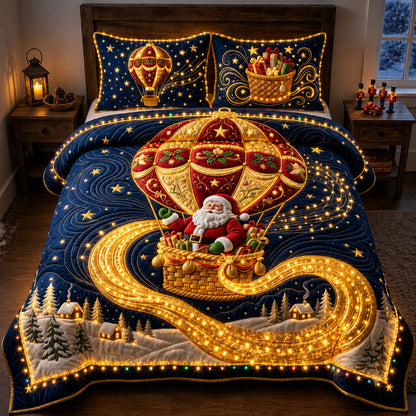 Festive Santa Balloon 3-Piece Quilted Bedding Set GFTOPND2381