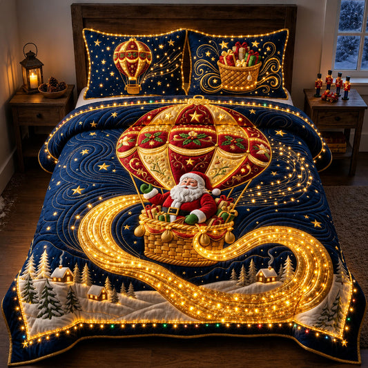 Festive Santa Balloon 3-Piece Quilted Bedding Set GFTOPND2381