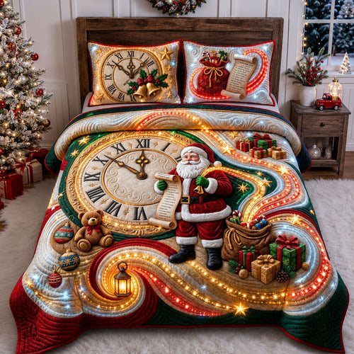 Christmas Clock 3-Piece Quilted Bedding Set GFTOPND2384