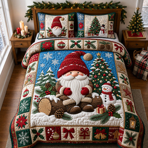 Christmas Gnome 3-Piece Quilted Bedding Set GFTOPND2387