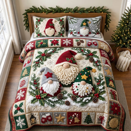 Crochet Gnomes 3-Piece Quilted Bedding Set GFTOPND2390