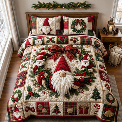 Crochet Christmas Wreath 3-Piece Quilted Bedding Set GFTOPND2391