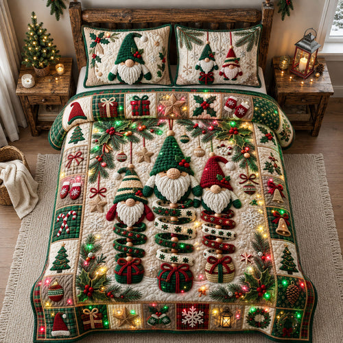 Crochet Gnome Wind Spinner 3-Piece Quilted Bedding Set GFTOPND2392