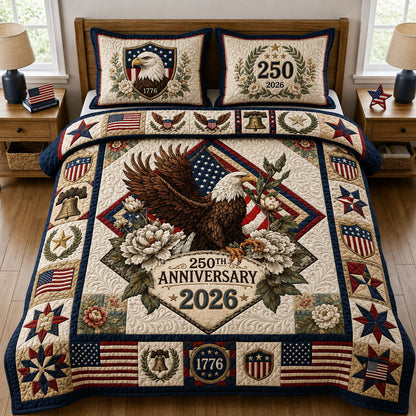 Patriotic Eagle Floral 3-Piece Quilted Bedding Set GFTOPND242