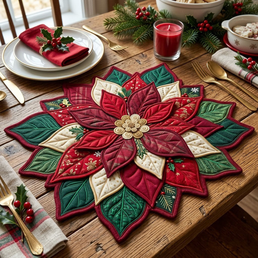 Christmas Poinsettia Custom Shape Quilted Place Mat GFTOPND2438