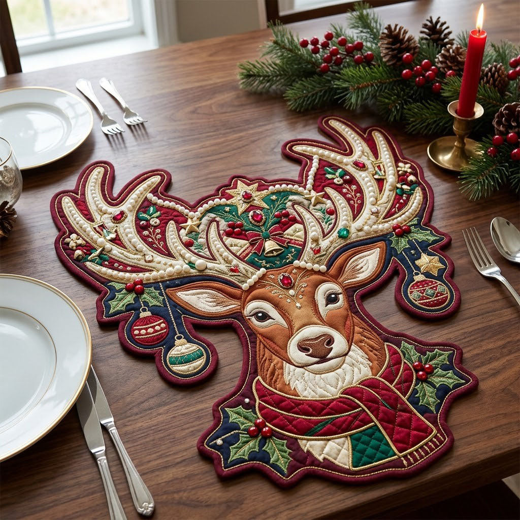Reindeer Crown Custom Shape Quilted Place Mat GFTOPND2445