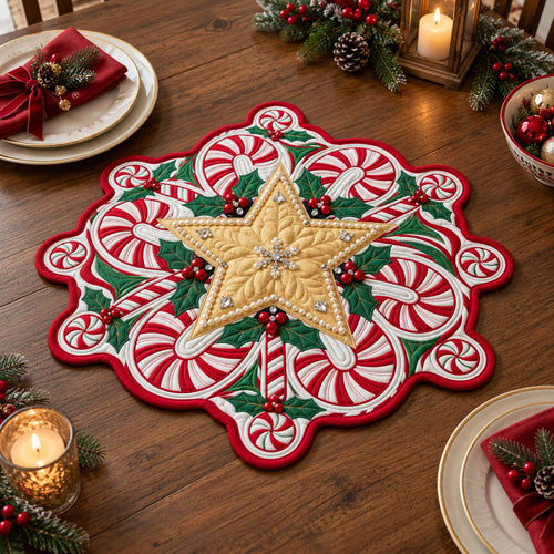 Candy Cane Starburst Custom Shape Quilted Place Mat GFTOPND2447