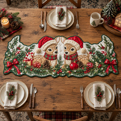 Christmas Reindeer Custom Shape Quilted Table Runner GFTOPND2451