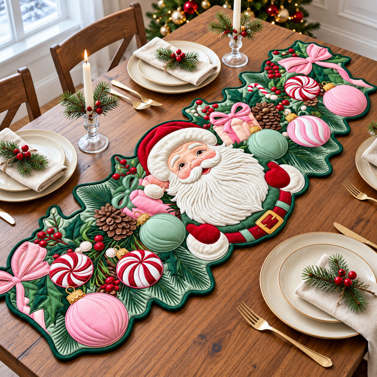 Santa Claus Custom Shape Quilted Table Runner GFTOPND2452