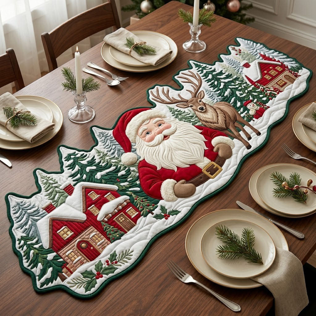Christmas Village Custom Shape Quilted Table Runner GFTOPND2453