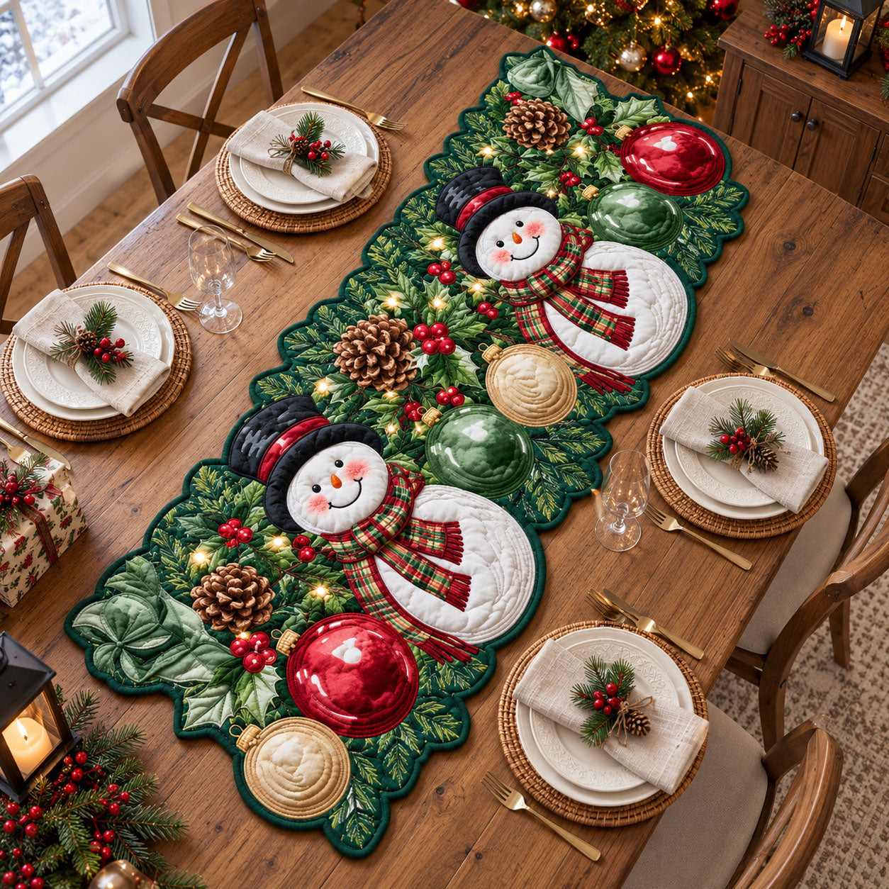 Christmas Snowman Custom Shape Quilted Table Runner GFTOPND2455