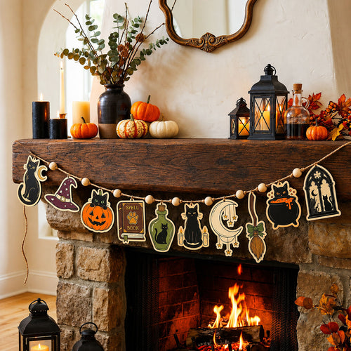 Black Cat Coven Custom Shape Wooden Garland GFTOPND2457