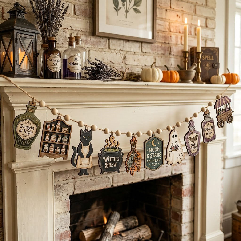 Apothecary Potion Market Custom Shape Wooden Garland GFTOPND2458
