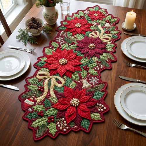 Christmas Poinsettia Custom Shape Quilted Table Runner GFTOPND2464