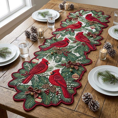 Winter Cardinal Custom Shape Quilted Table Runner GFTOPND2465