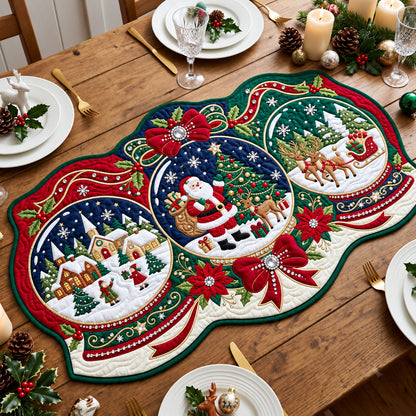 Christmas Snow Globe Custom Shape Quilted Table Runner GFTOPND2468