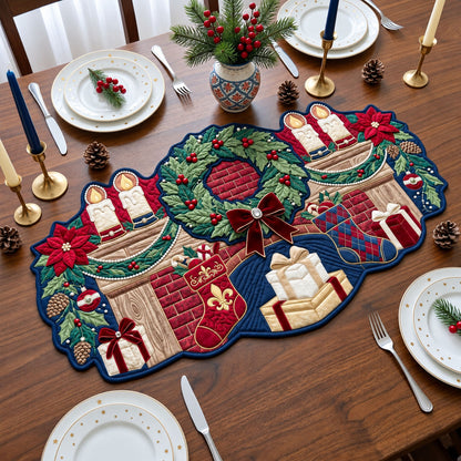 Christmas Fireplace Mantel Custom Shape Quilted Table Runner GFTOPND2469