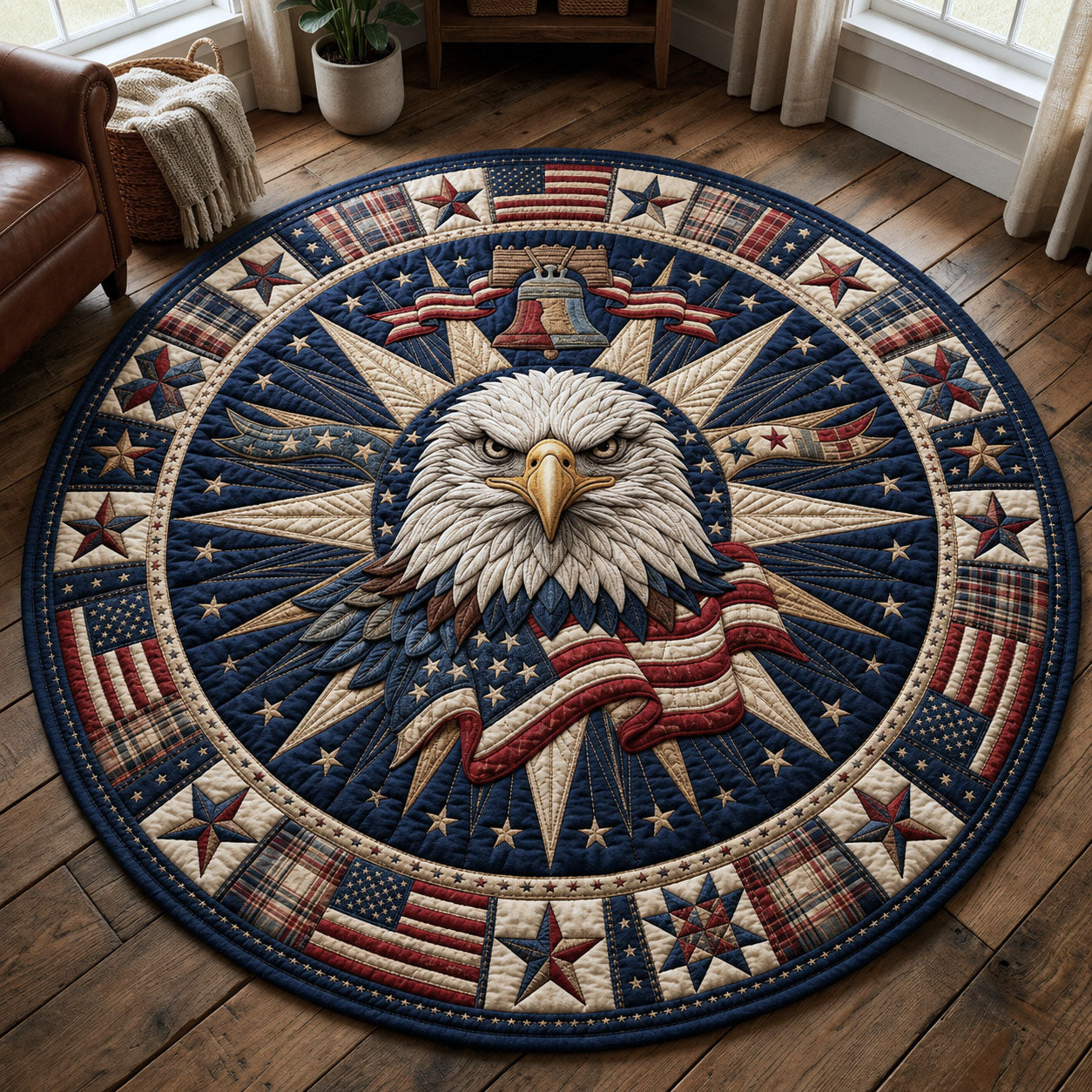 Patriotic Bald Eagle Quilted Round Mat GFTOPND247