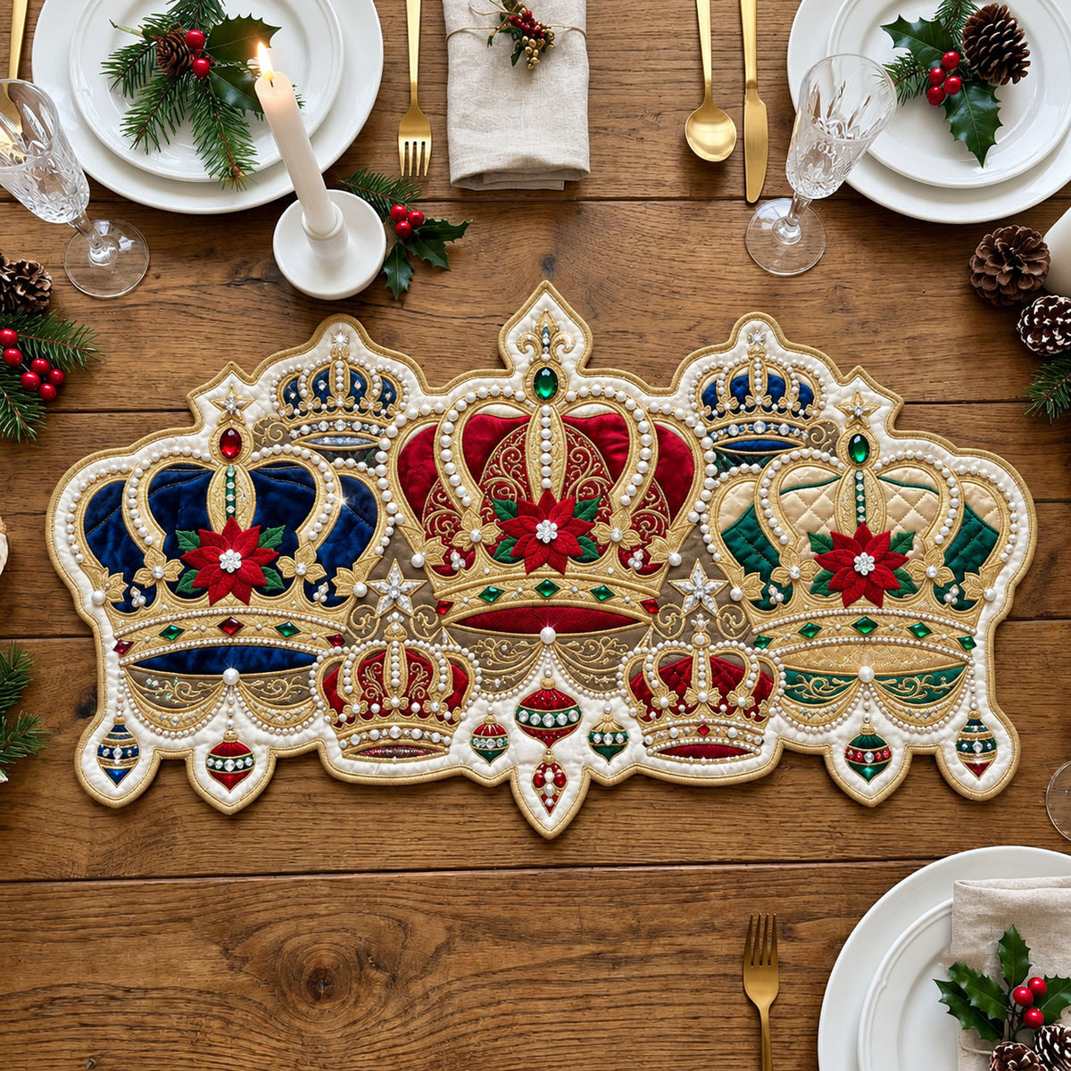 Christmas Royal Crown Custom Shape Quilted Table Runner GFTOPND2470