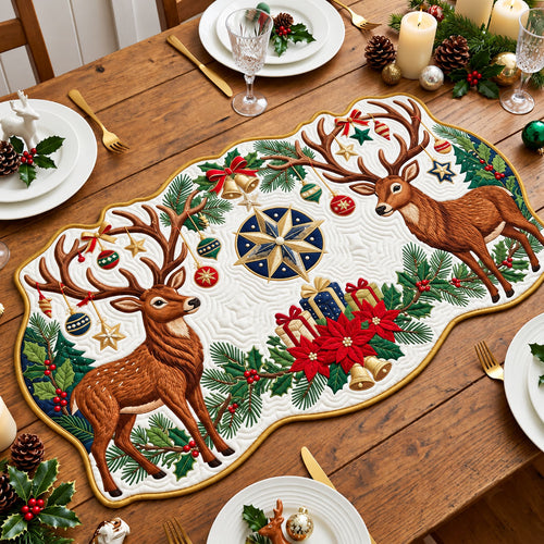 Deer Forest Custom Shape Quilted Table Runner GFTOPND2471