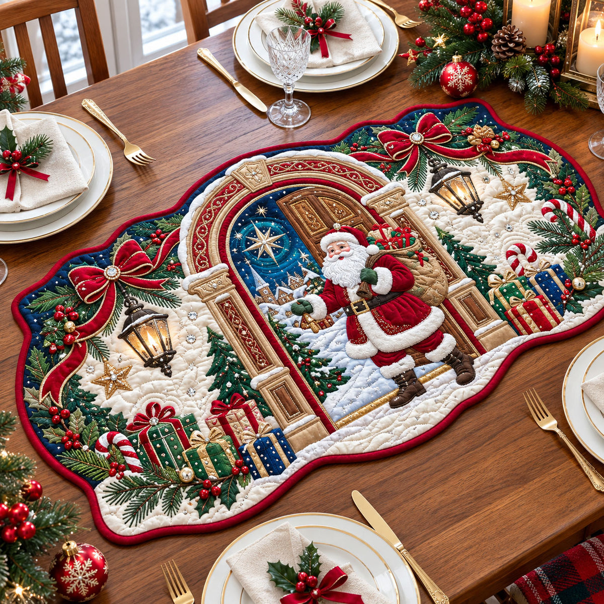 Magical Christmas Land Custom Shape Quilted Table Runner GFTOPND2475