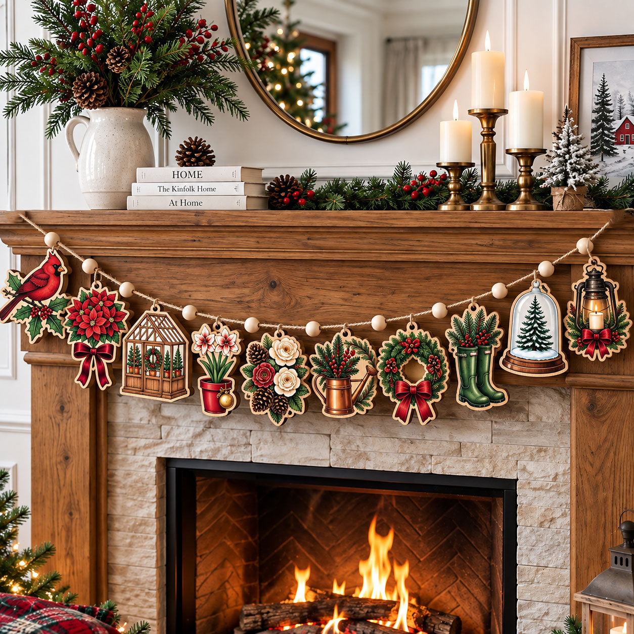 Christmas Conservatory Garden Custom Shape Wooden Garland GFTOPND2477