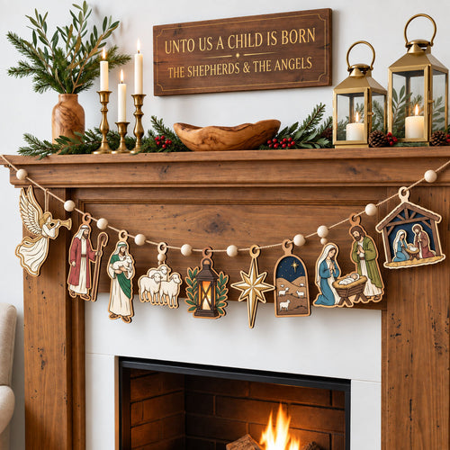 Shepherds Angels Nativity Custom Shape Wooden Garland GFTOPND2483