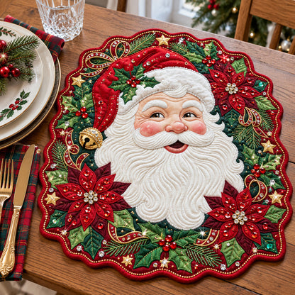Santa Poinsettia Custom Shape Quilted Place Mat GFTOPND2486