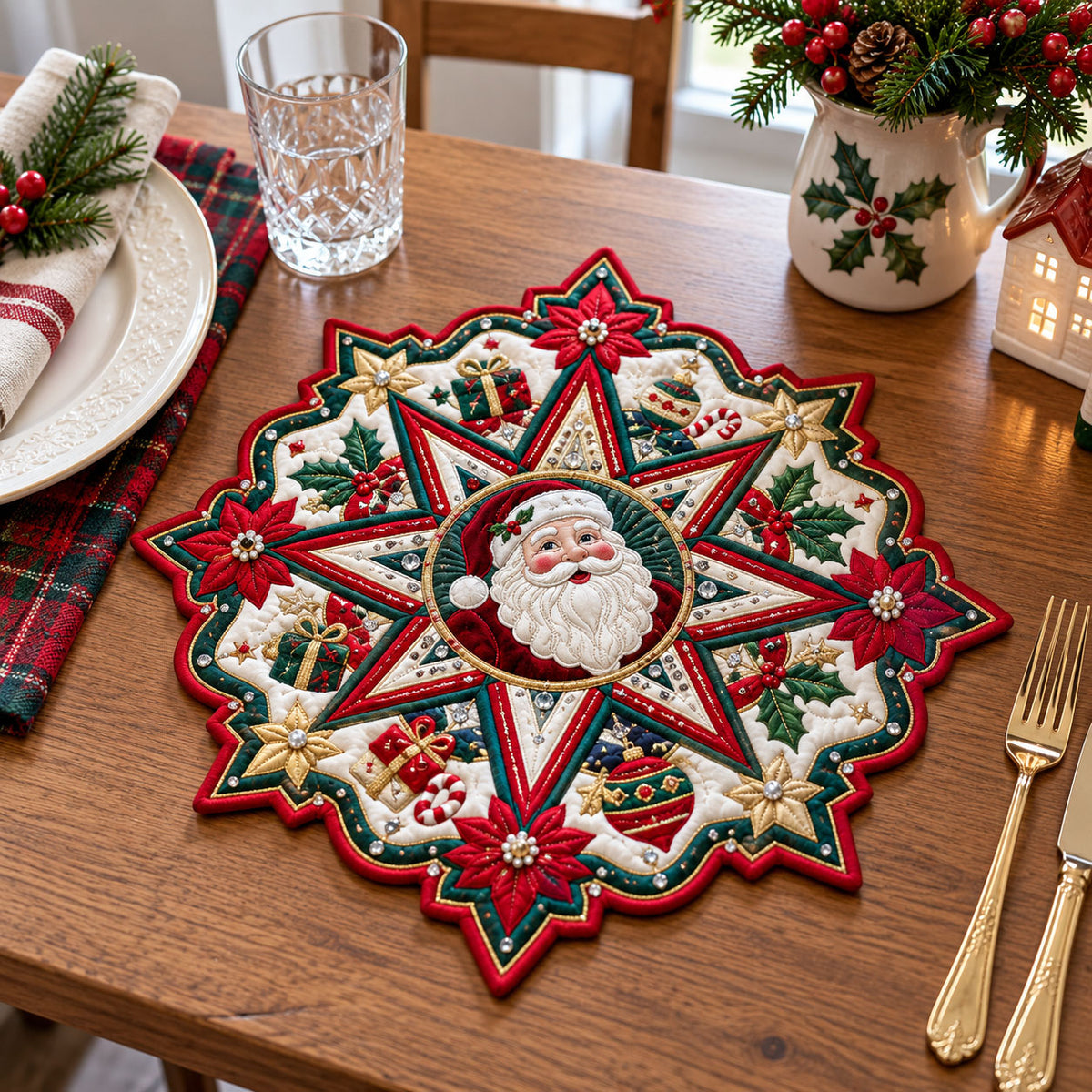 Santa Starburst Medallion Custom Shape Quilted Place Mat GFTOPND2489