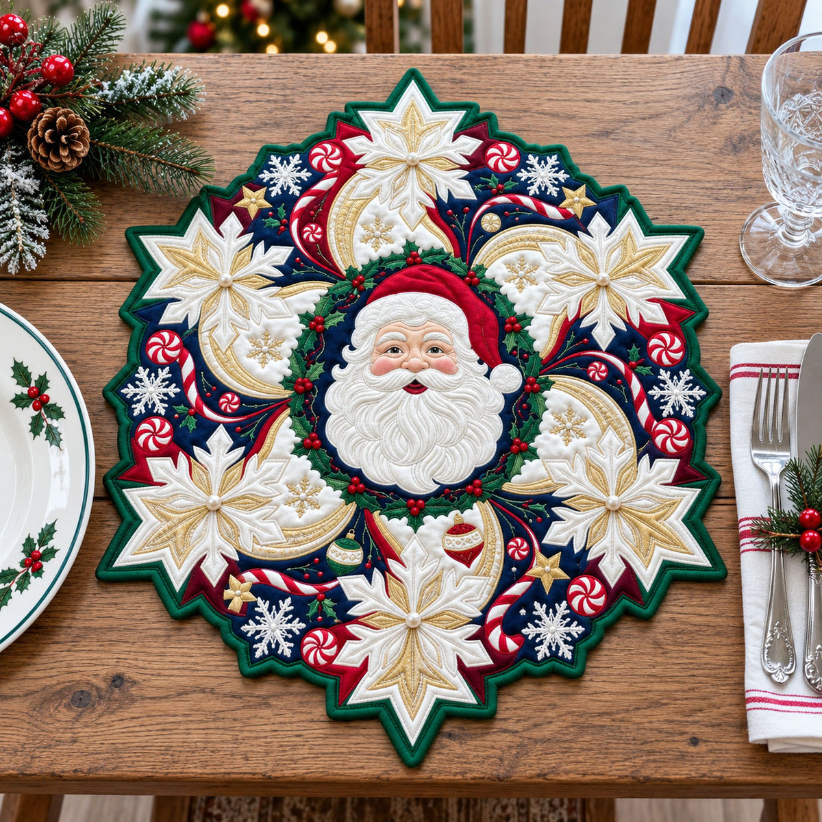 Santa Snowflake Spin Custom Shape Quilted Place Mat GFTOPND2490