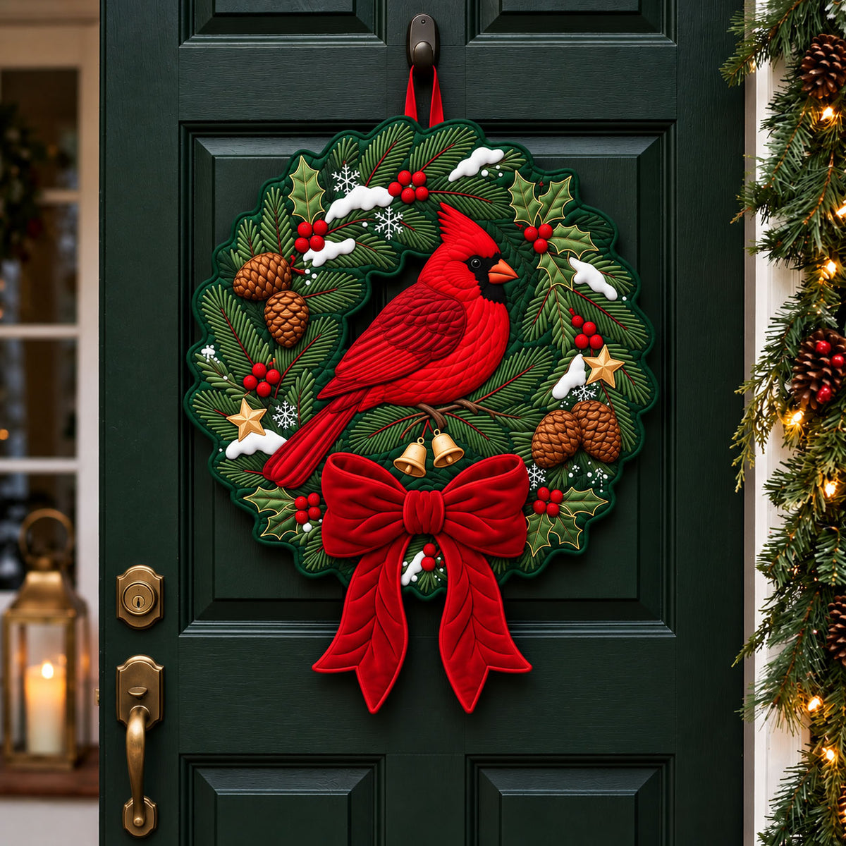 Cardinal Wreath Custom Shape Quilted Door Hanger GFTOPND2498