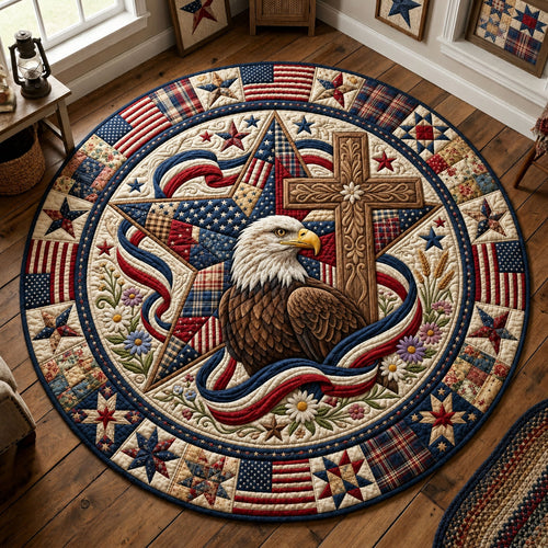 Patriotic Bald Eagle Floral Quilted Round Mat GFTOPND250