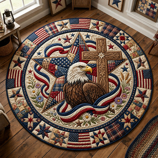 Patriotic Bald Eagle Floral Quilted Round Mat GFTOPND250