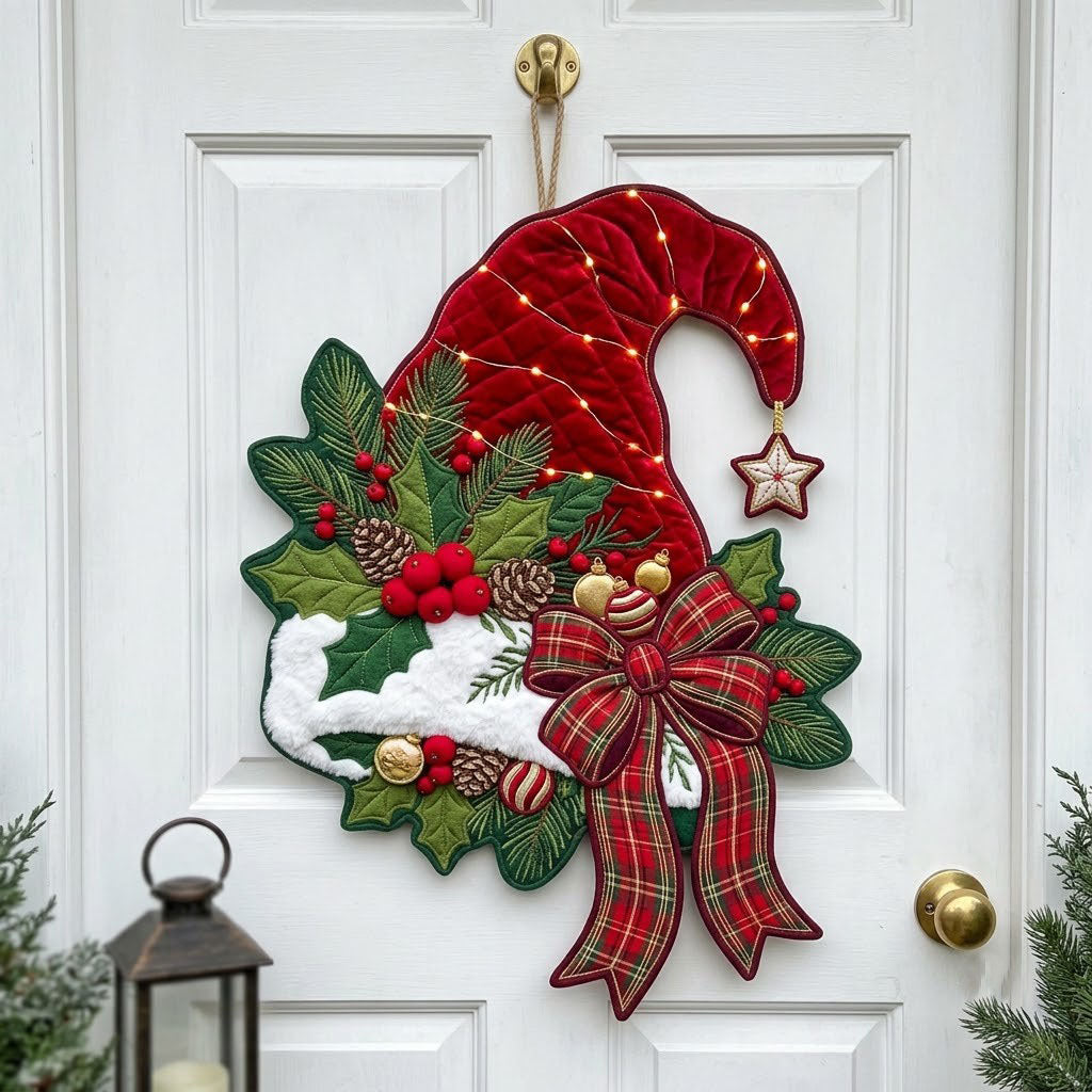 Santa Hat Custom Shape Quilted Door Hanger GFTOPND2502