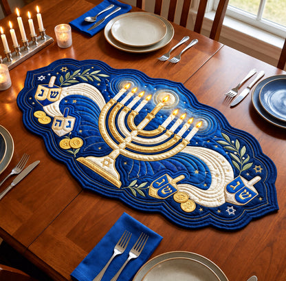Eight Nights Of Light Custom Shape Quilted Table Runner GFTOPND2504