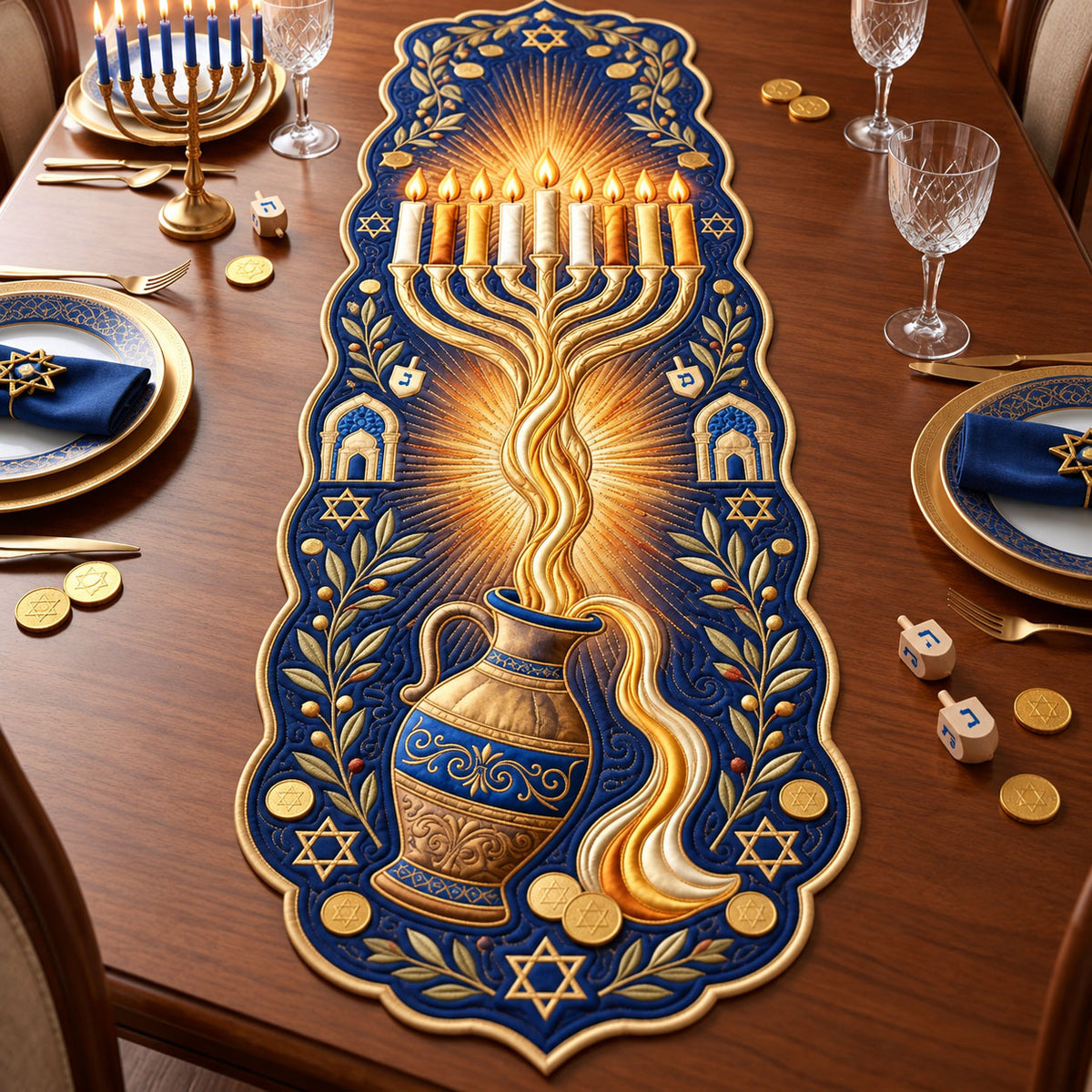 Miracle Of The Oil Custom Shape Quilted Table Runner GFTOPND2505