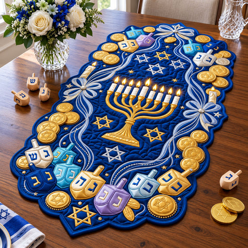 Hanukkah Feast Table Custom Shape Quilted Table Runner GFTOPND2506