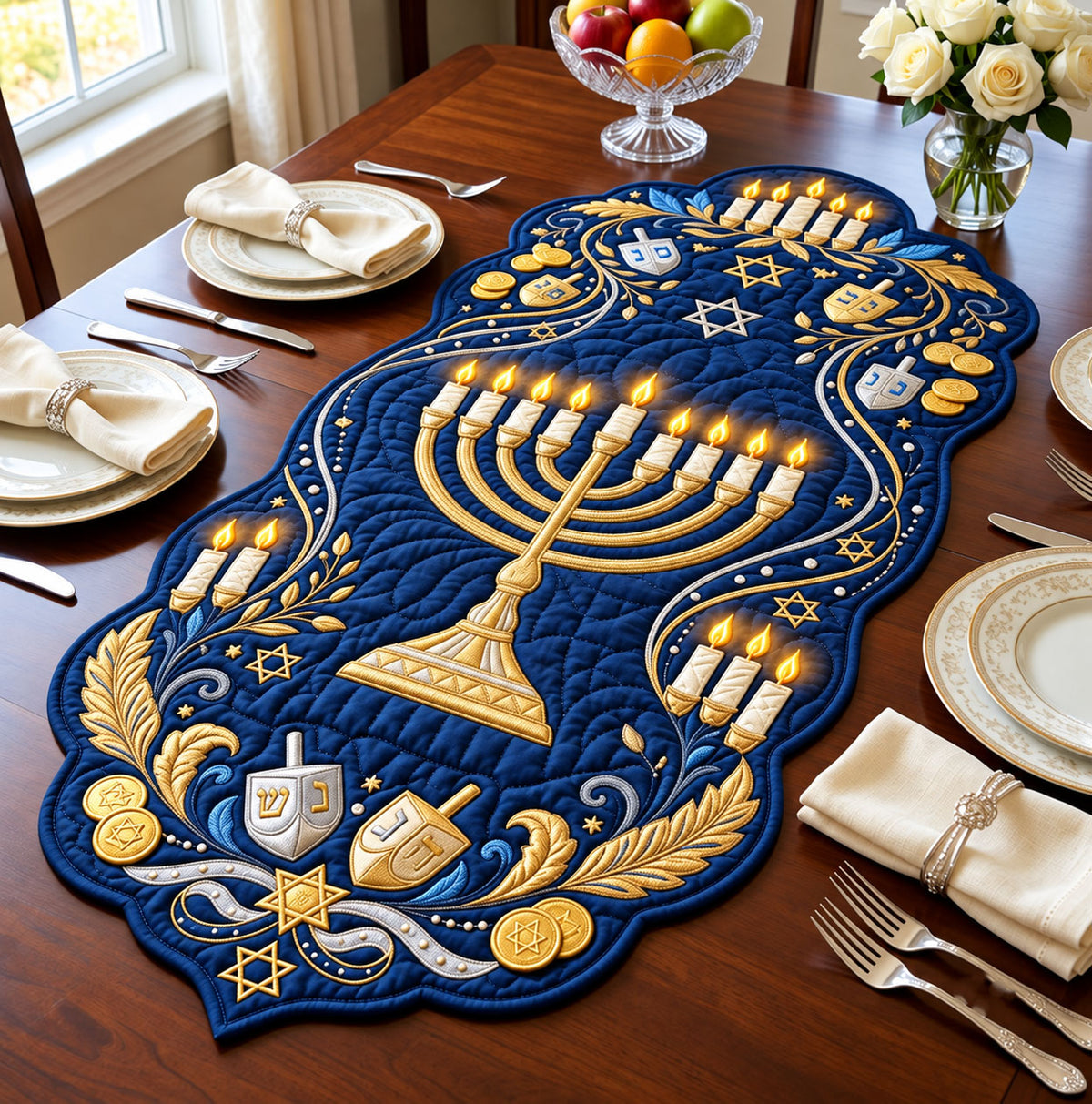 Candle Garland Custom Shape Quilted Table Runner GFTOPND2507
