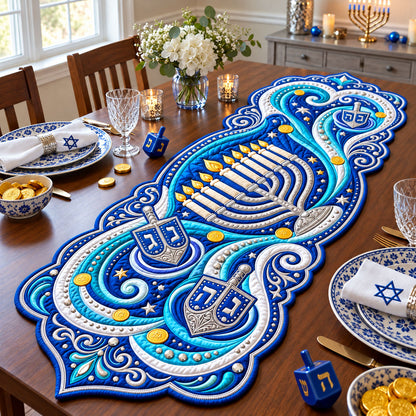 Aurora Dreidel Wave Custom Shape Quilted Table Runner GFTOPND2509