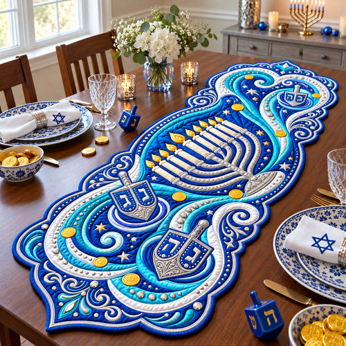 Aurora Dreidel Wave Custom Shape Quilted Table Runner GFTOPND2509
