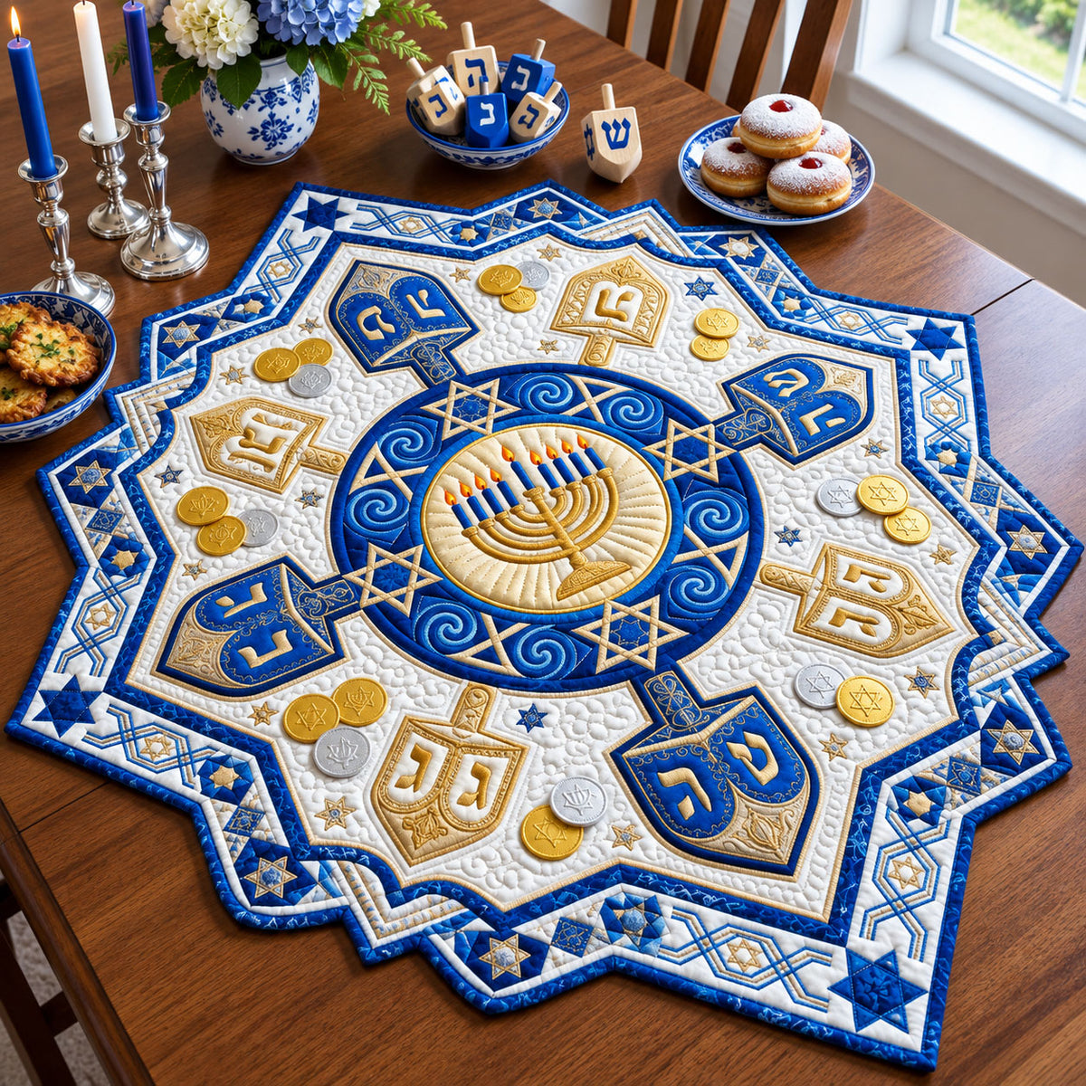 Dreidel Mosaic Custom Shape Quilted Table Topper GFTOPND2512