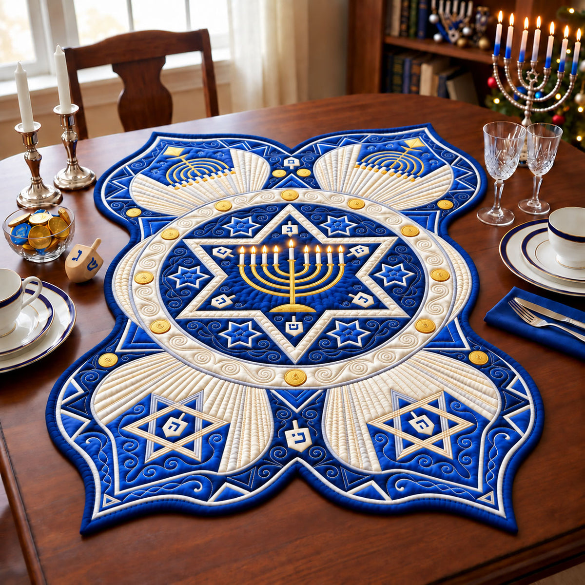 Eight Nights Of Light Custom Shape Quilted Table Topper GFTOPND2513