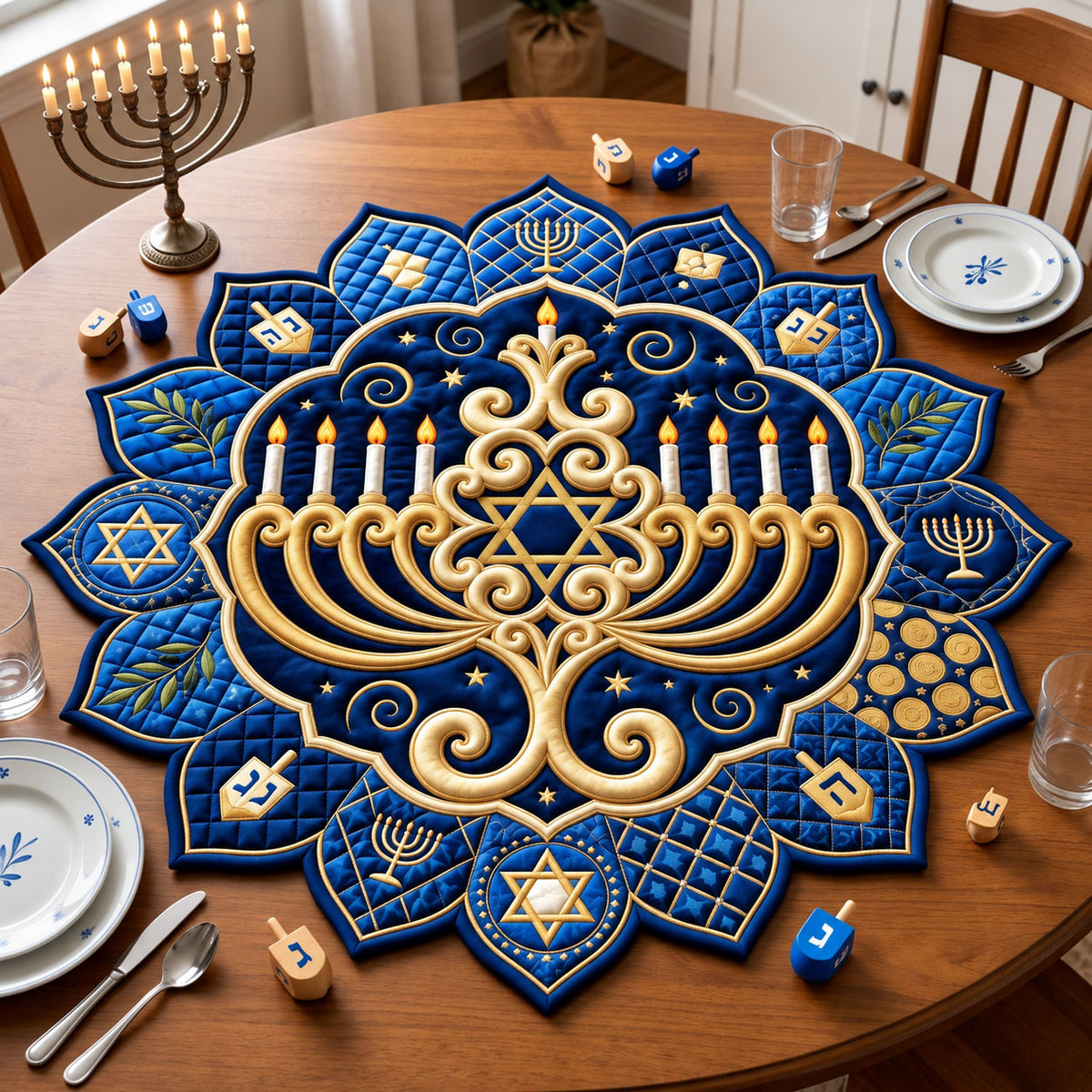 Festival Lights Custom Shape Quilted Table Topper GFTOPND2514