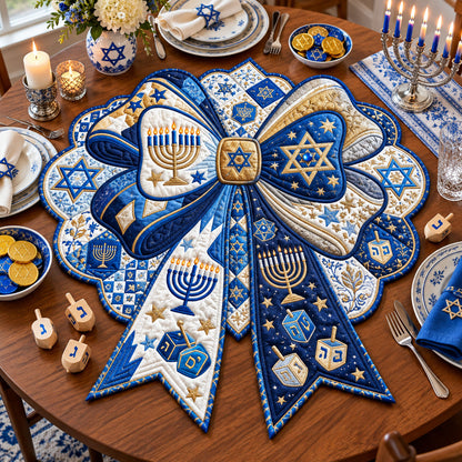 Bling Hanukkah Bows Custom Shape Quilted Table Topper GFTOPND2517