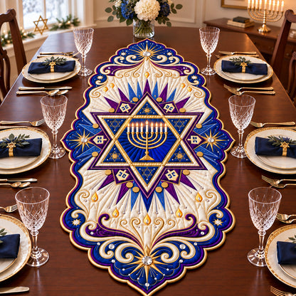 Jeweled Hanukkah Custom Shape Quilted Table Runner GFTOPND2532